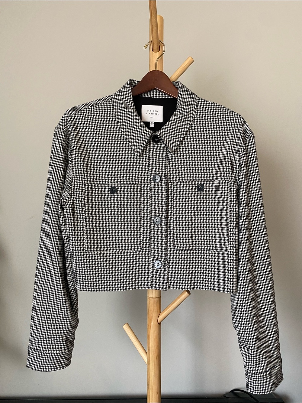 Maison d' Amélie Black & White Houndstooth Cropped Jacket